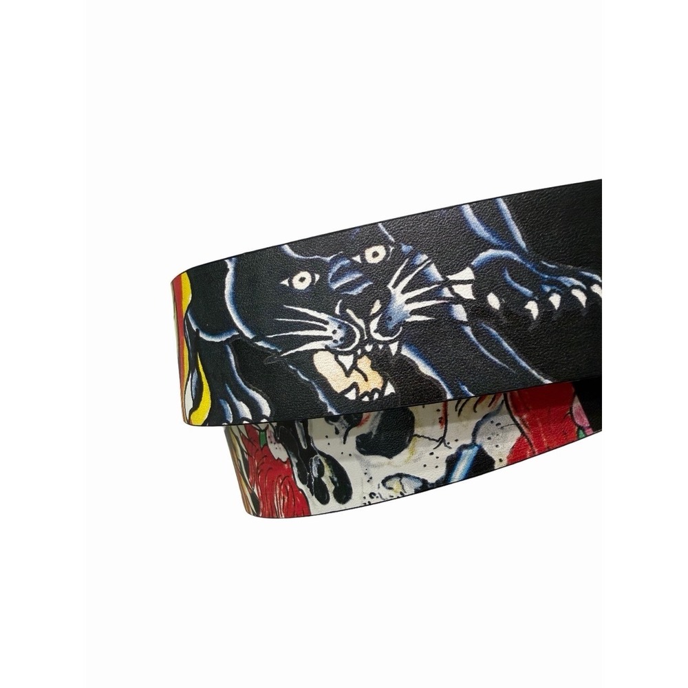 Ed Hardy Mens Reversible Tattoo Graphic Belt Yellow Black Sz40 Tiger Dragon NWT